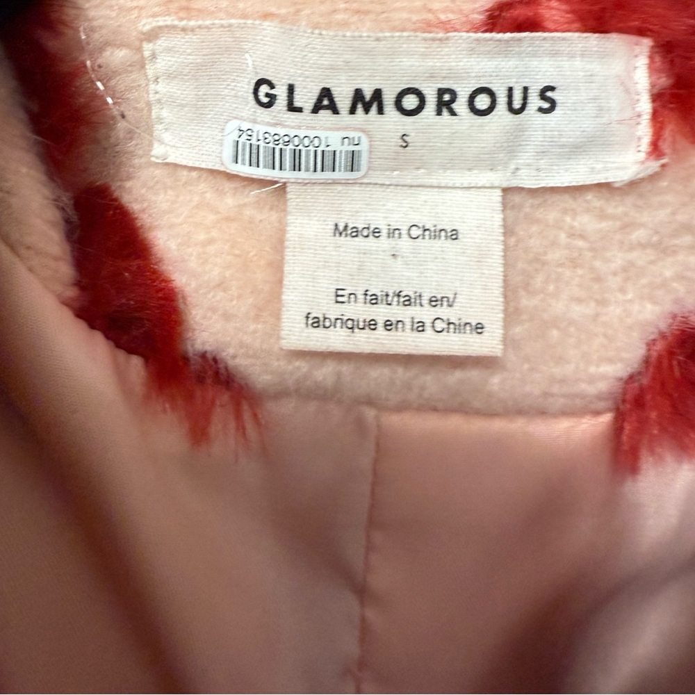 Glamorous faux Sherpa jacket coat pink Merlot red zipper snap front $260 new - Picture 9 of 11